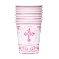 Juego de 8 Vasos Comunión Cruz Rosa