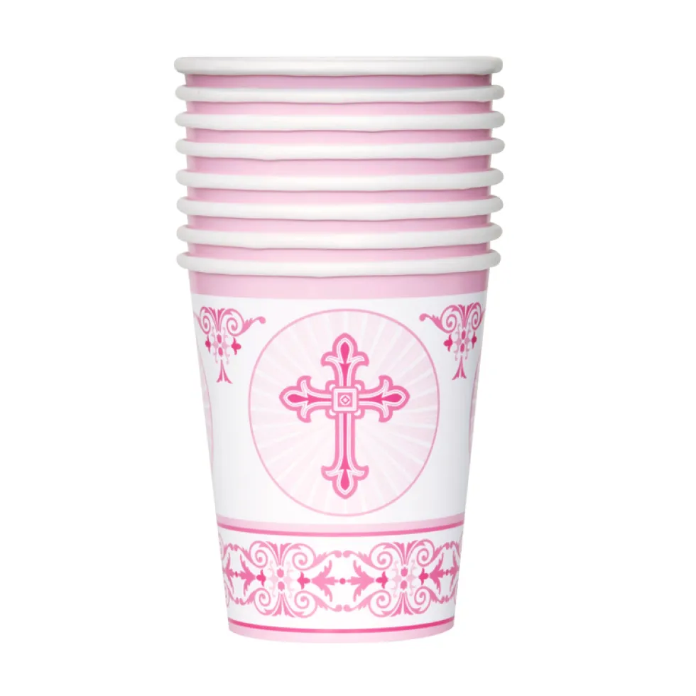 Juego de 8 Vasos Comunión Cruz Rosa