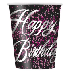 Juego de 8 Vasos Happy Birthday Rosa