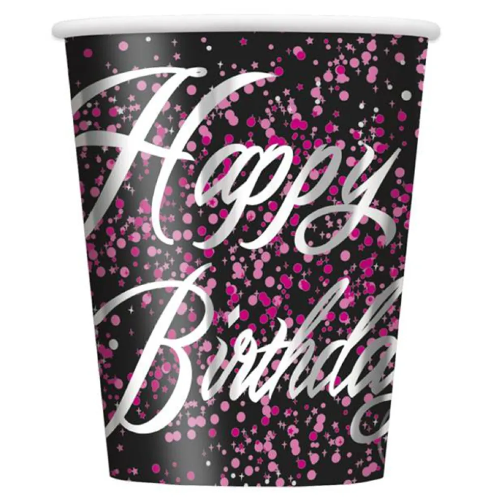 Juego de 8 Vasos Happy Birthday Rosa