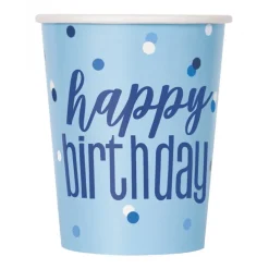 Juego de 8 Vasos Happy Birthday Azul