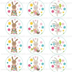 Juego 12 Impresiones Papel Comestible Conejitos de Pascua 6 cm