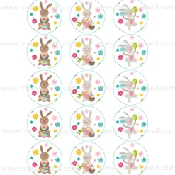 Juego 15 Impresiones Papel Comestible Conejitos de Pascua 5 cm