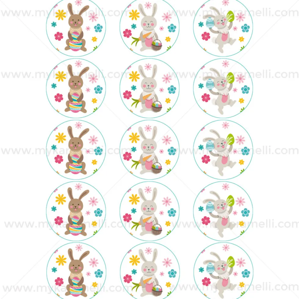 Juego 15 Impresiones Papel Comestible Conejitos de Pascua 5 cm