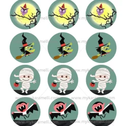 Juego 12 Impresiones Papel Comestible Halloween Modelo F 6 cm
