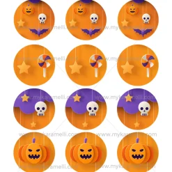 Juego 12 Impresiones Papel Comestible Halloween Modelo G 6 cm