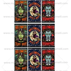 Juego 9 Impresiones Papel Comestible Halloween Rectangular D