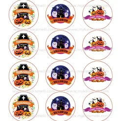 Juego 12 Impresiones Papel Comestible Dulce Halloween B 6 cm