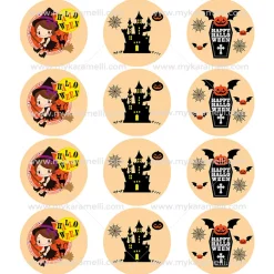 Juego 12 Impresiones Papel Comestible Dulce Halloween C 6 cm