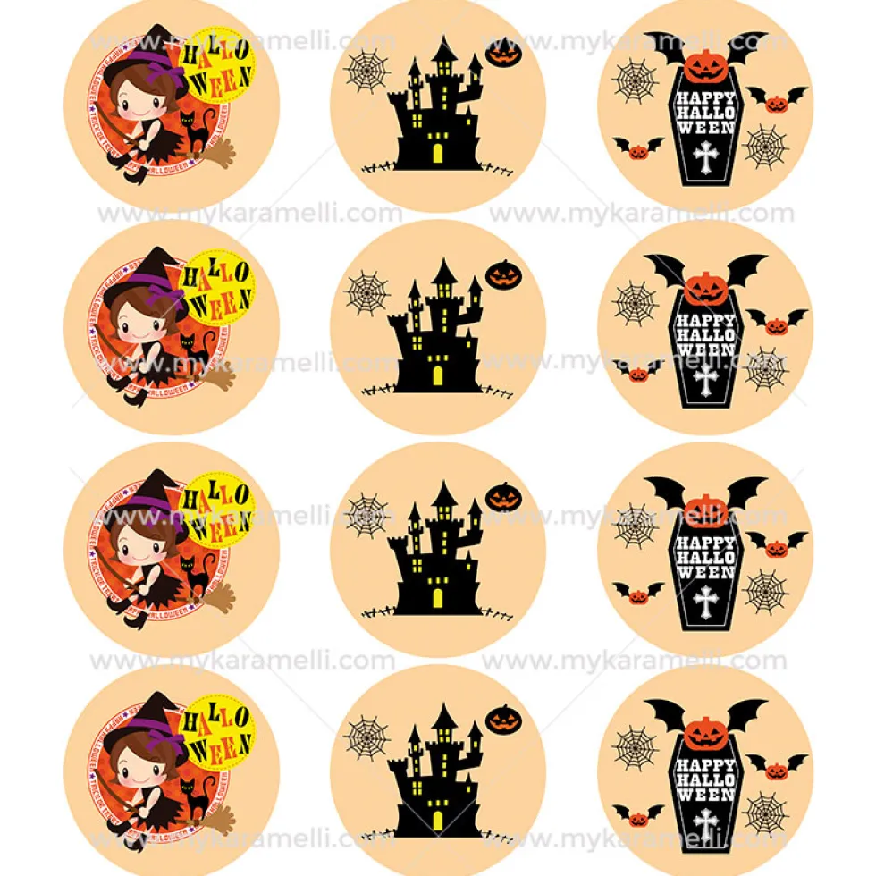 Juego 12 Impresiones Papel Comestible Dulce Halloween C 6 cm