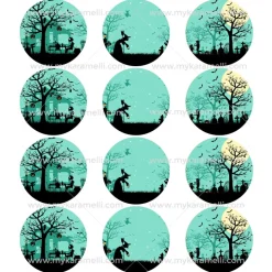 Juego 12 Impresiones Papel Comestible Halloween C 6 cm