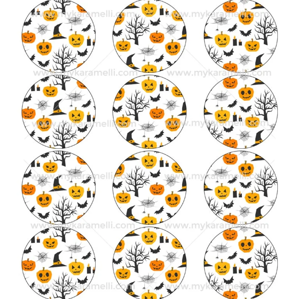 Juego 12 Impresiones Papel Comestible Halloween Modelo D 6 cm