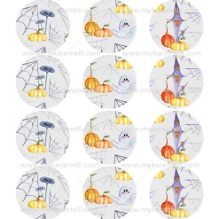Juego 12 Impresiones Papel Comestible Halloween Modelo E 6 cm
