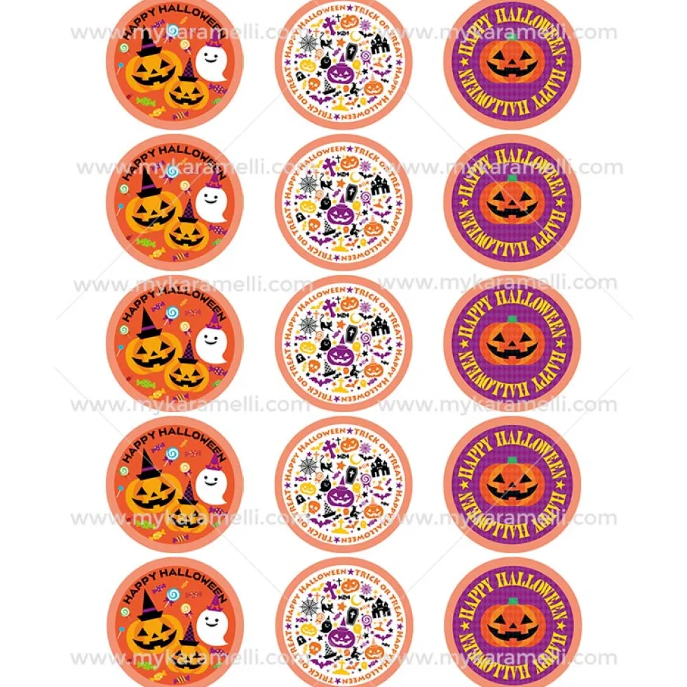 Juego 15 Impresiones Papel Comestible Dulce Halloween A 5 cm