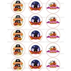 Juego 15 Impresiones Papel Comestible Dulce Halloween B 5 cm
