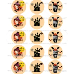 Juego 15 Impresiones Papel Comestible Dulce Halloween C 5 cm
