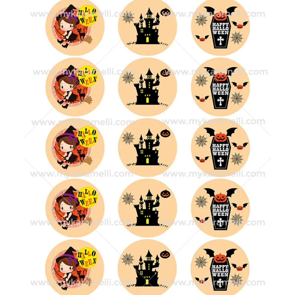 Juego 15 Impresiones Papel Comestible Dulce Halloween C 5 cm