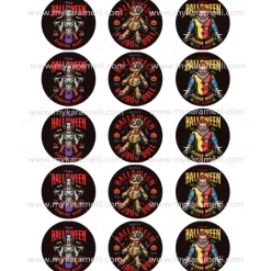 Juego 15 Impresiones Papel Comestible Halloween Monsters A 5 cm