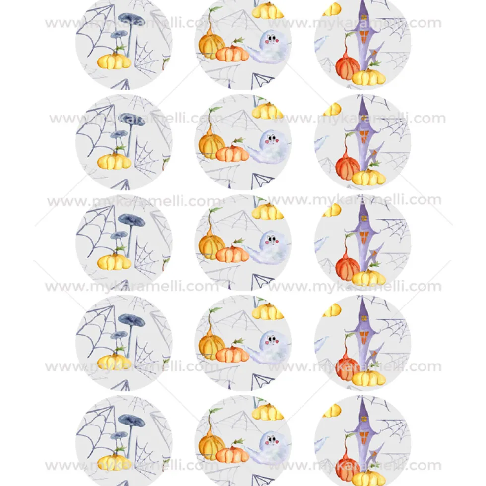 Juego 15 Impresiones Papel Comestible Halloween Modelo E 5 cm