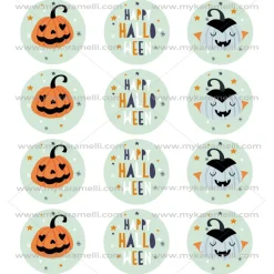 Juego 12 Impresiones Papel de Azúcar Happy Halloween 6 cm