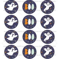 Juego 12 Impresiones Papel de Azúcar Boo Halloween 6 cm