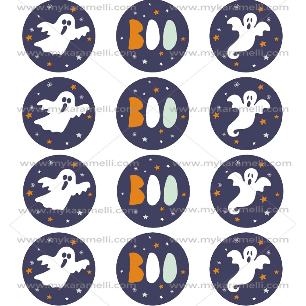 Juego 12 Impresiones Papel de Azúcar Boo Halloween 6 cm