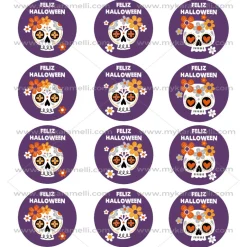 Juego 12 Impresiones Papel de Azúcar Catrinas Halloween 6 cm