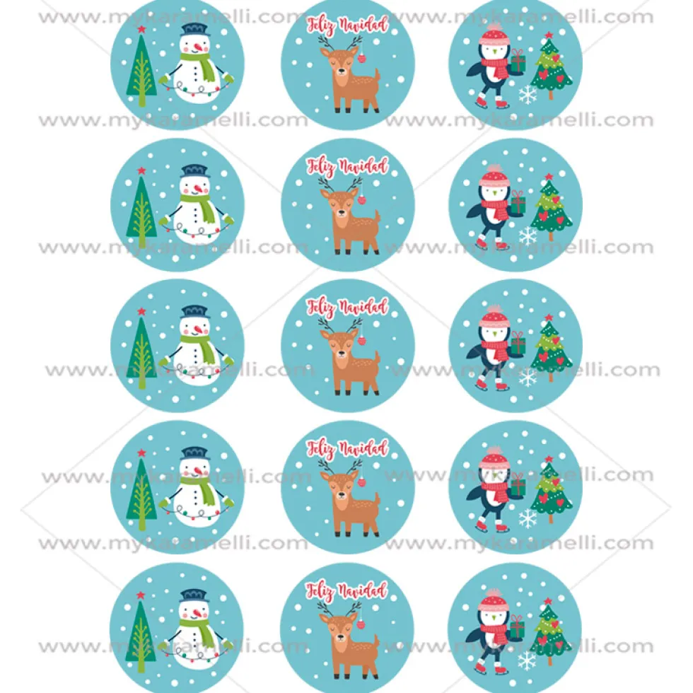 Juego 15 Impresiones Papel de Azúcar Navidad Modelo D 5 cm