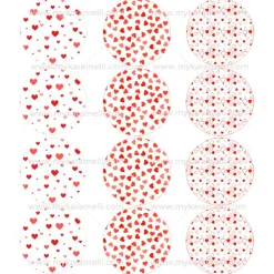 Juego 12 Impresiones Papel de Azúcar Corazones Modelo A 6 cm