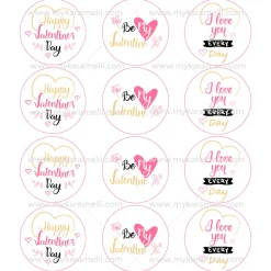Juego 12 Impresiones Papel de Azúcar Logo San Valentín B 6 cm
