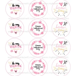 Juego 12 Impresiones Papel de Azúcar Logo San Valentín C 6 cm