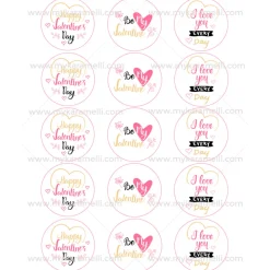 Juego 15 Impresiones Papel de Azúcar Logo San Valentín B 5 cm