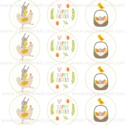 Juego 12 Impresiones Papel de Azúcar Logo Happy Easter A 6 cm