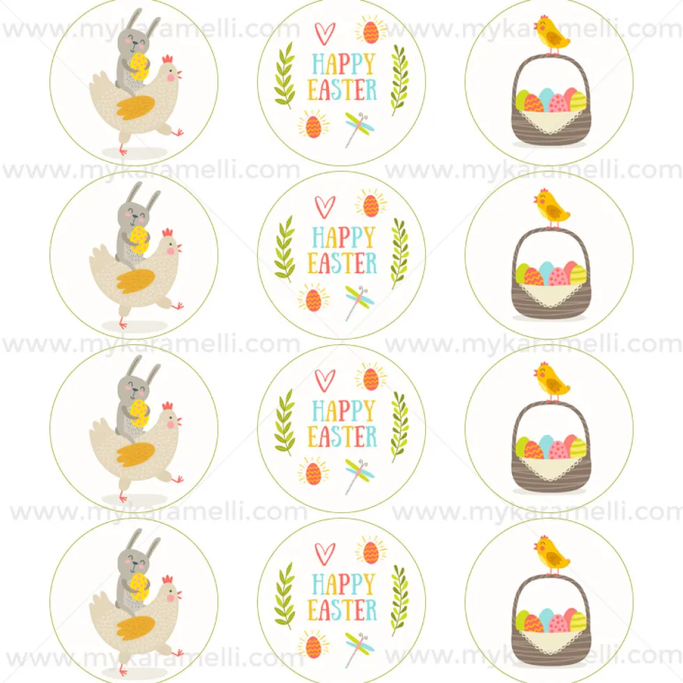 Juego 12 Impresiones Papel de Azúcar Logo Happy Easter A 6 cm