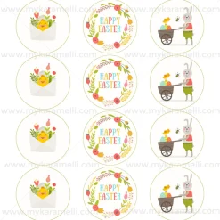 Juego 12 Impresiones Papel de Azúcar Logo Happy Easter B 6 cm