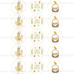 Juego 15 Impresiones Papel de Azúcar Logo Happy Easter A 5 cm