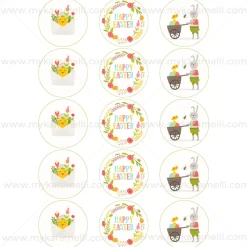 Juego 15 Impresiones Papel de Azúcar Logo Happy Easter B 5 cm