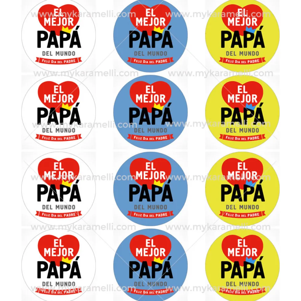 Juego 12 Impresiones Papel de Azúcar Día del Padre H 6 cm