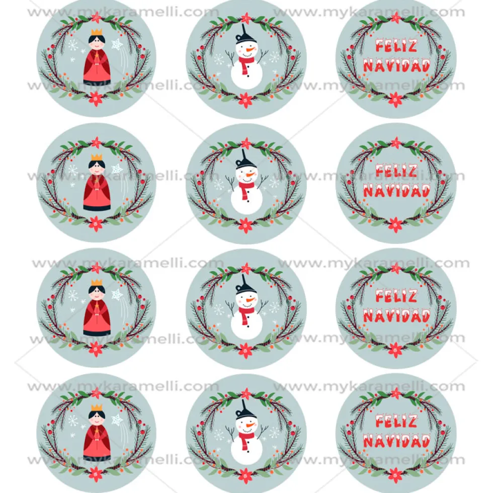 Juego 12 Impresiones Papel de Azúcar Navidad Modelo F 6 cm
