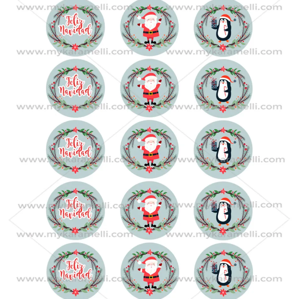 Juego 15 Impresiones Papel de Azúcar Navidad Modelo E 5 cm