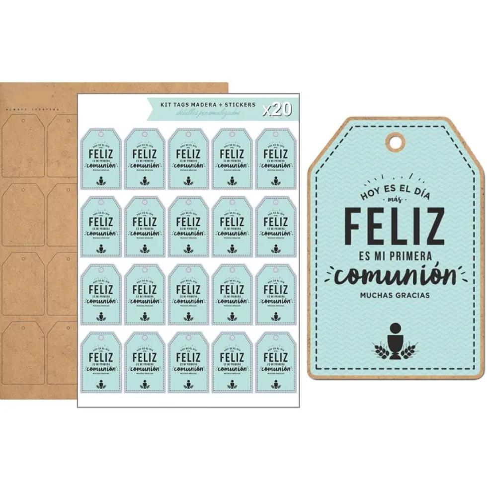 Kit de 20 Etiquetas de Madera Comunión Azul