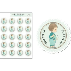 Kit de 20 Etiquetas de Vinilo Adhesivo Bautizo Niño