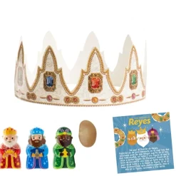 Kit Roscón Rey, Corona Diadema, Haba y Tarjeta 100 ud