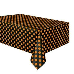 Mantel de plástico negro con lunares naranjas