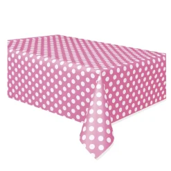 Mantel de Plástico Rosa con Lunares Blancos