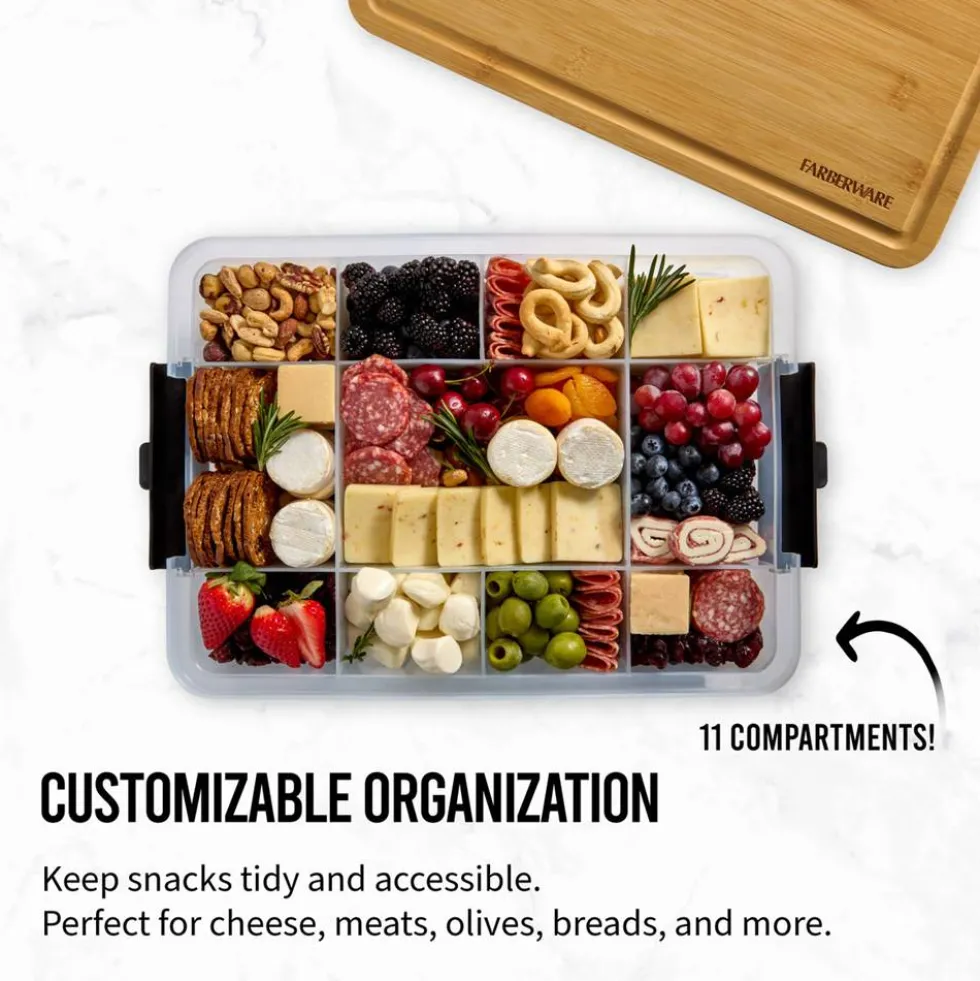 Organizador de Snacks con Tapa de Bambú – 11 Compartimentos
