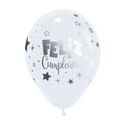 Pack de 12 Globos Blancos Feliz Cumpleaños Metal 30 cm