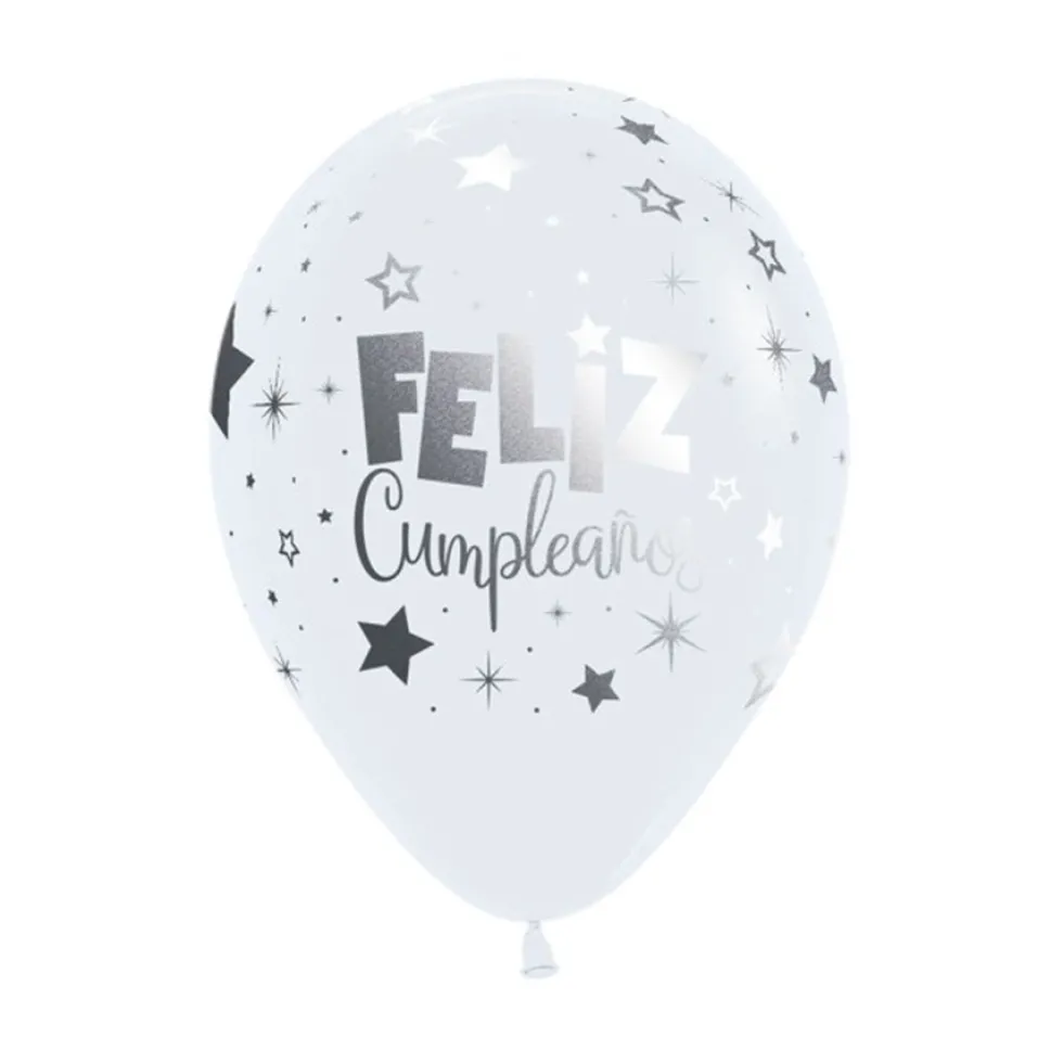 Pack de 12 Globos Blancos Feliz Cumpleaños Metal 30 cm