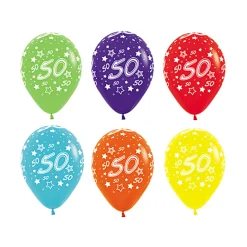 Pack de 12 Globos Colores Surtidos 50 Cumpleaños 30 cm