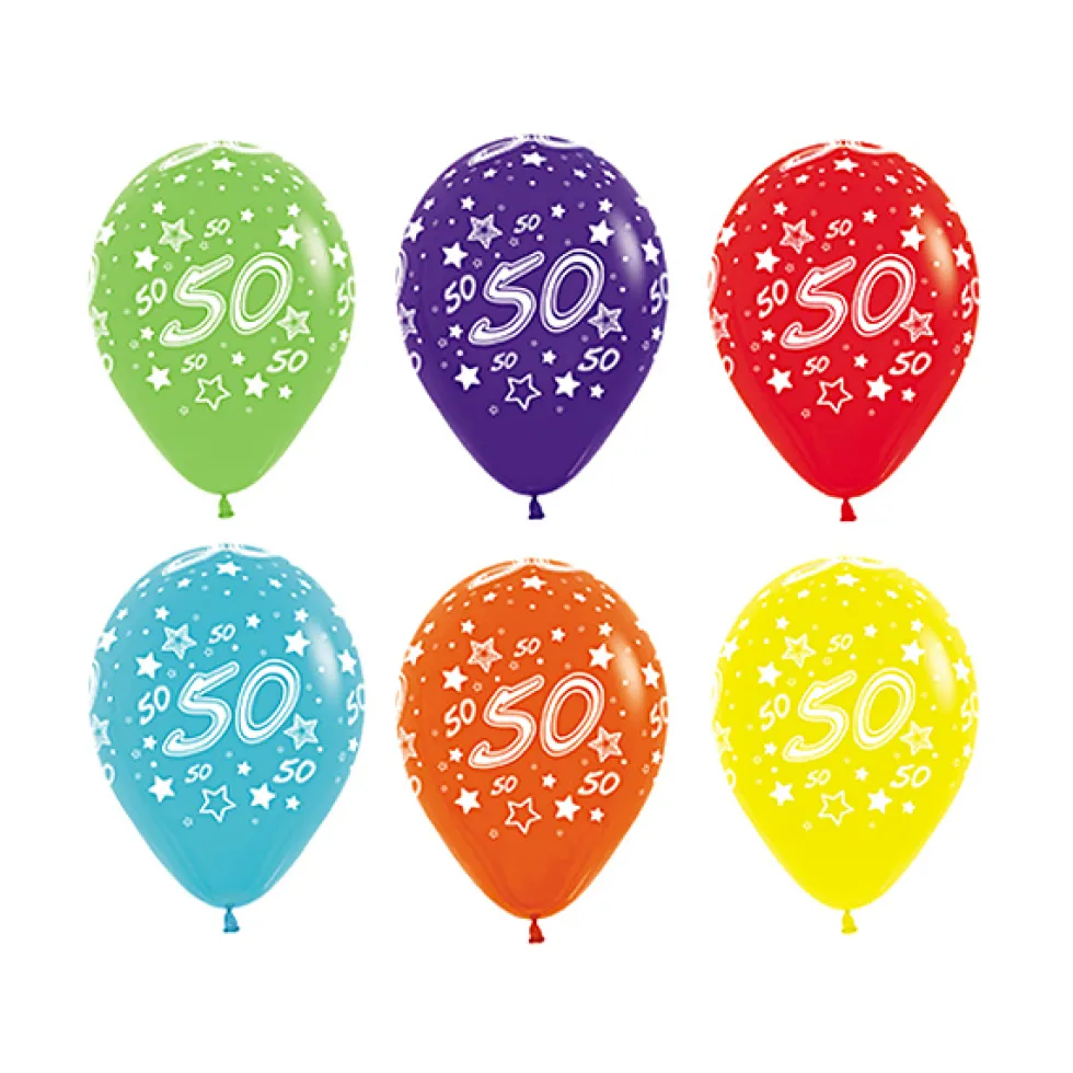 Pack de 12 Globos Colores Surtidos 50 Cumpleaños 30 cm